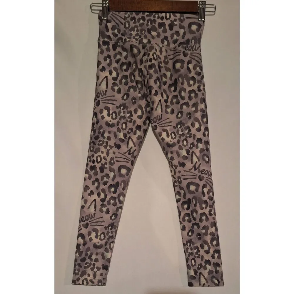 Justice Girls Cat Meow Grey Leopard Print Leggings‎ Size 8